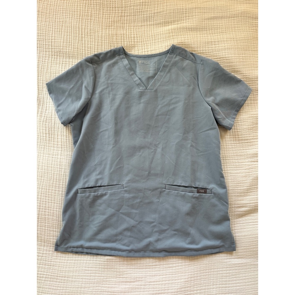 FIGS Scrub Top Blue V Neck Technical Collection Short Sleeve Medical Medium